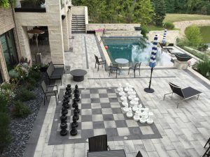 Hardscaping Image of a back yard with chess set