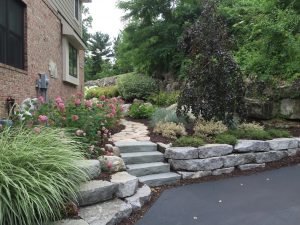 Retaining wall and stone stairs